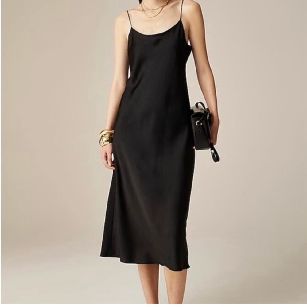 J. Crew Black Midi Slip Dress